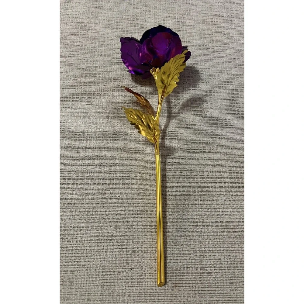 24K Golden Rose Purple Metal Flower Stem 12 Inch Artificial Gift Decor Romantic